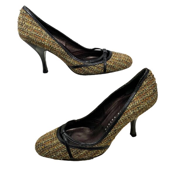 Martinez Valero Tweed‎ Leather Trim Classic Career Pumps - Picture 7 of 12